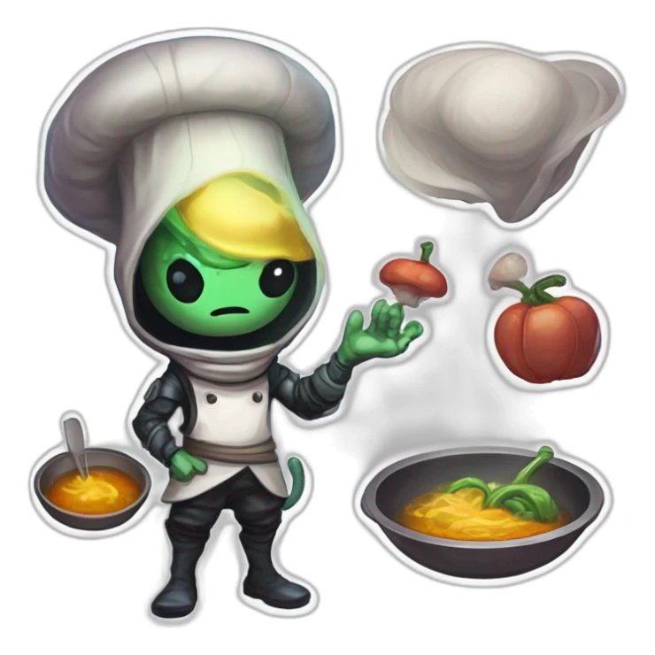 alien chef scifi roguelike rpg style inspired by slay the spire digital art sticker