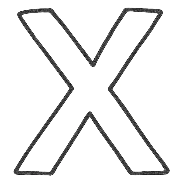 the letter X as a hand-drawn black outlined icon, sketchy and casual sticker