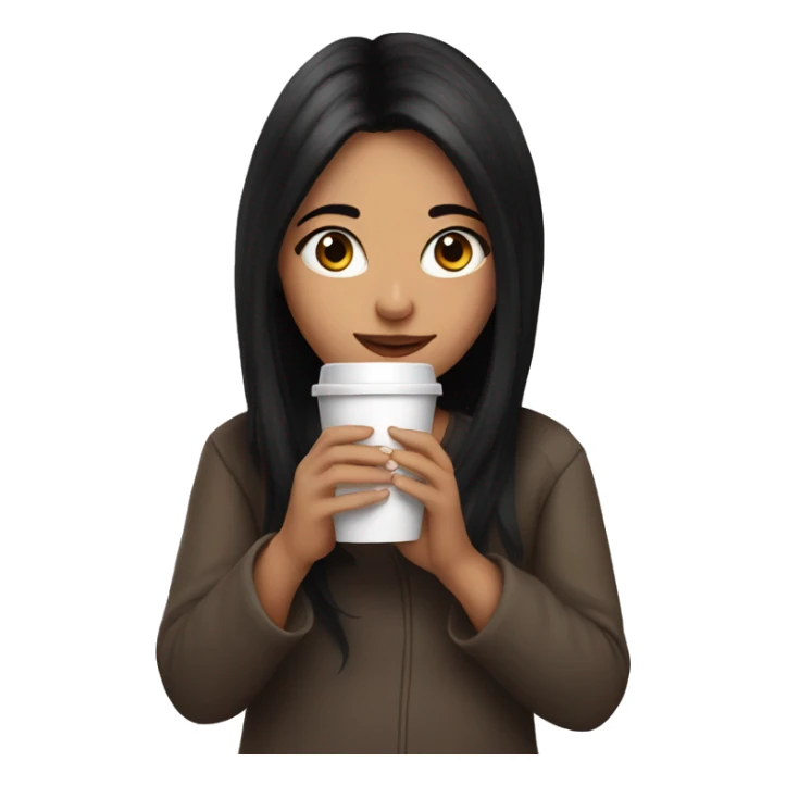 Girl with black hair drinking hot coffee sticker