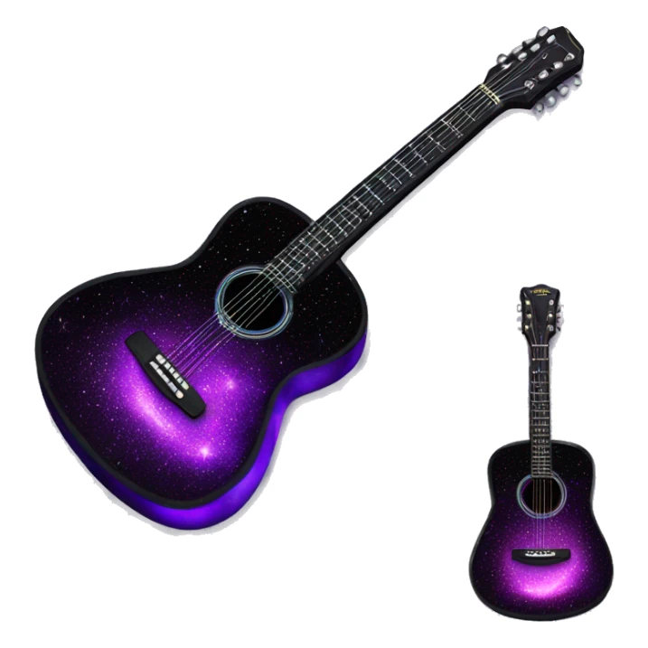 Realistic neon Purple to black acoustic guitar with sparkly shiny glitter and diamonds on it. sticker