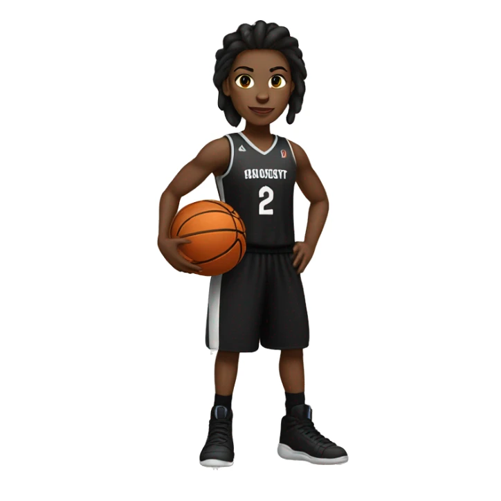 A white-skinned brunette basketball player in a black full-length uniform sticker