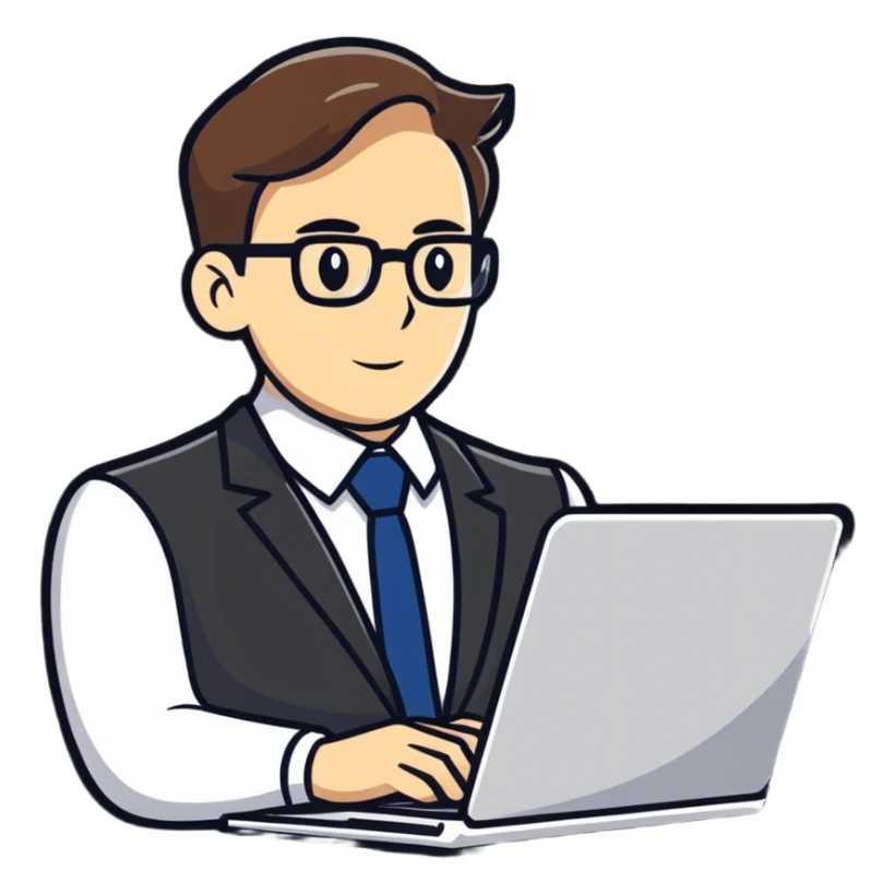 Male office worker with laptop sticker