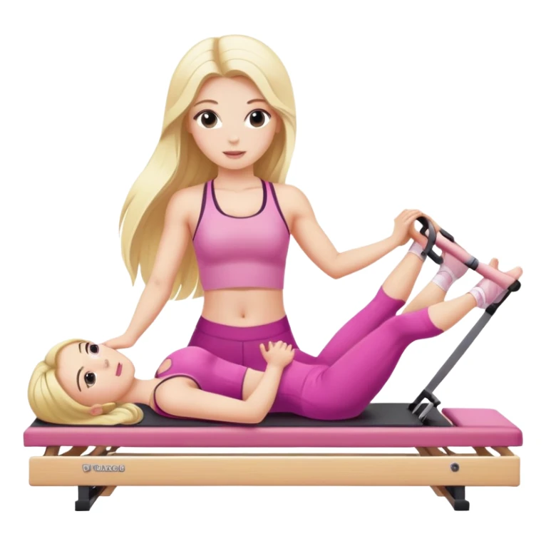 Pink Pilates princess, white skin, long blonde hair, in a Pilates table work sticker