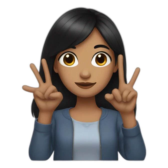black hair girl make peace with one hand sticker