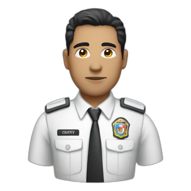 A PERUVIAN SECURITY AGENT, IN A BLUE VEST AND WHITE SHIRT. sticker