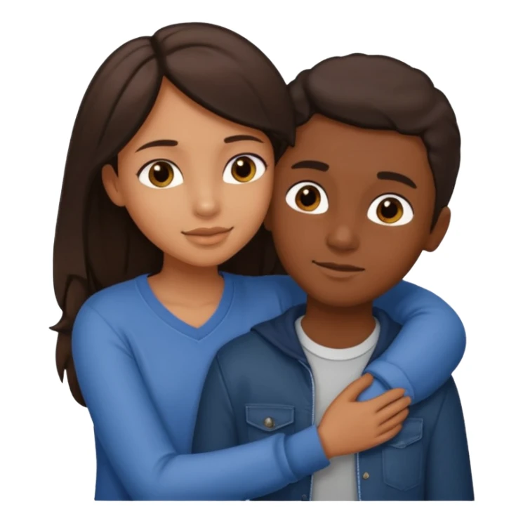 carmel girl with dark brown and tall darkskin boy hugging  sticker