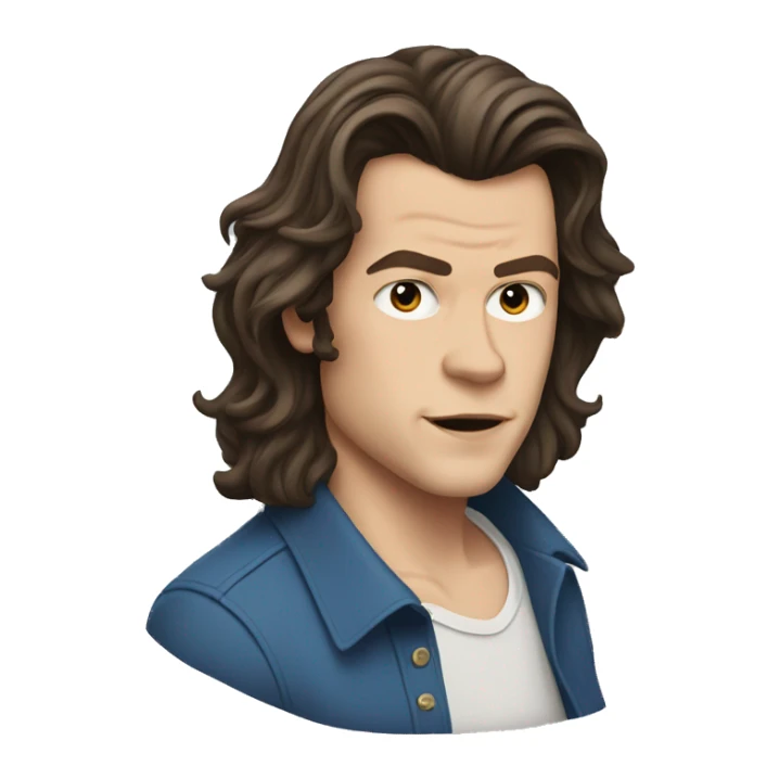Harry styles with his long hair, a blue shirt  sticker