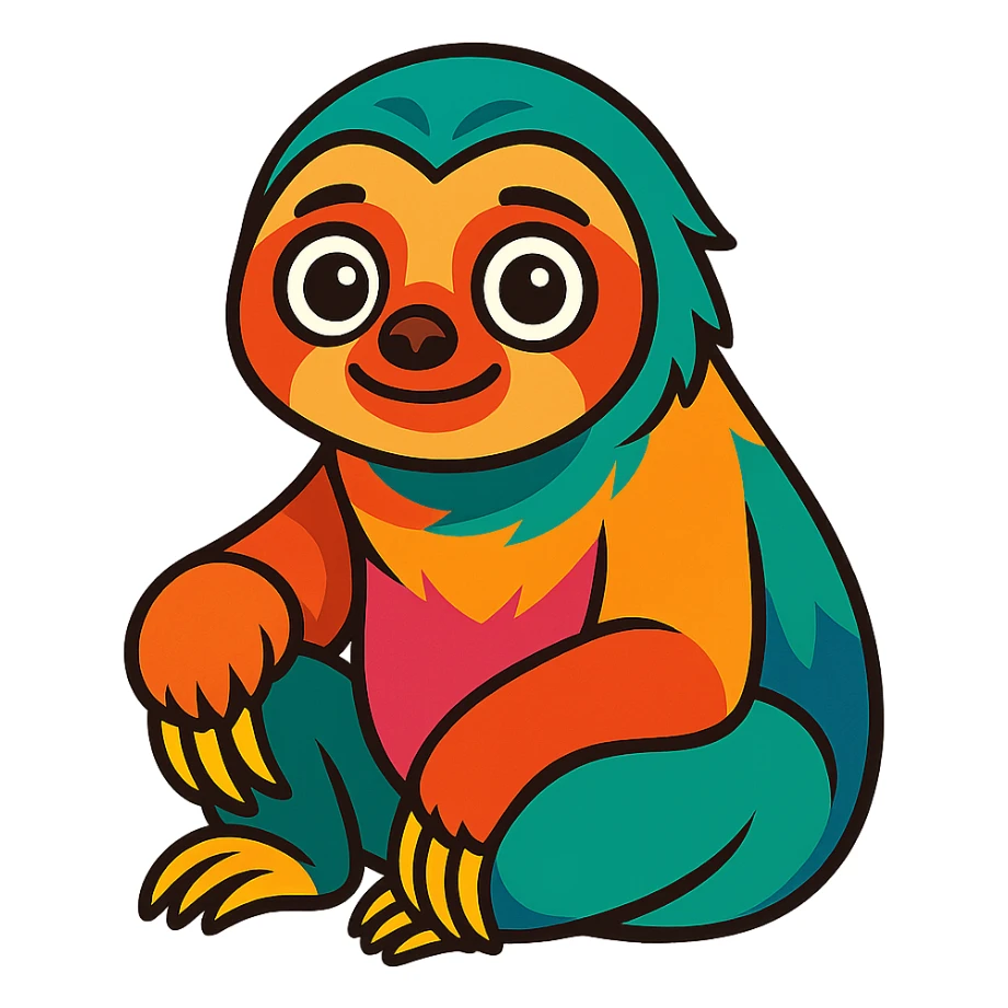 exotic sloth with multicolor fur, big eyes sticker