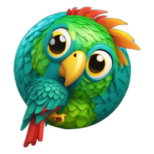3d sphere with a cartoon courageous target Parrot skin texture with futuristic eyes sticker