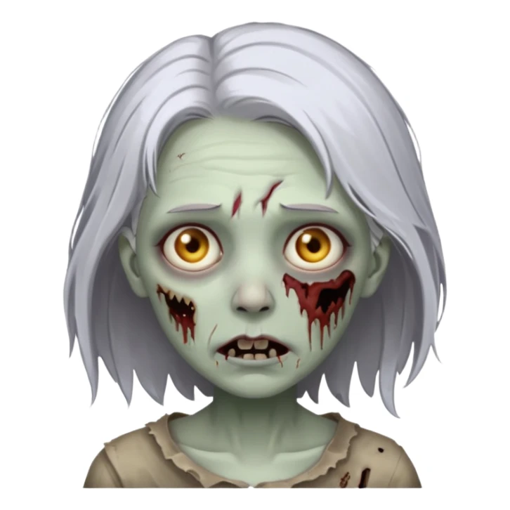 A pale zombie girl with white grey hair sticker