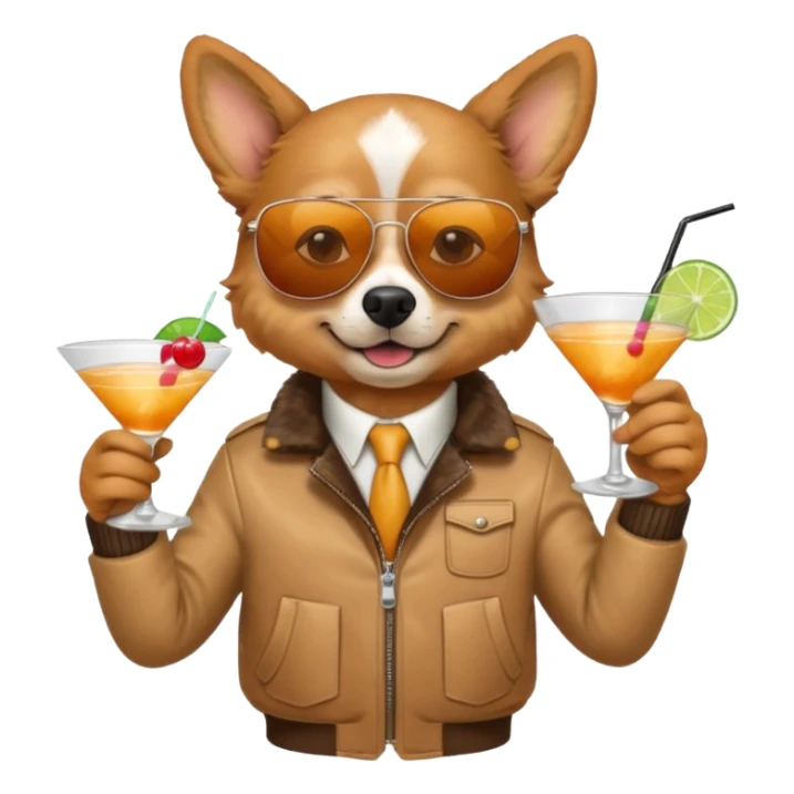 Dog with jacket, holding a cocktail, wearing sunglasses sticker