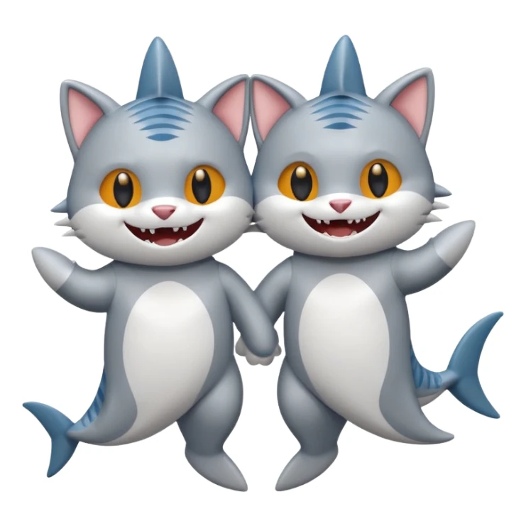 2 happy cats wearing shark costumes sticker