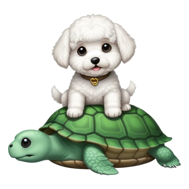 Short hair white Bichon sitting on a turtle sticker