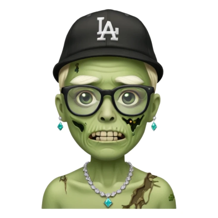 Green Zombie with black glasses dodger hat and diamonds necklace sticker