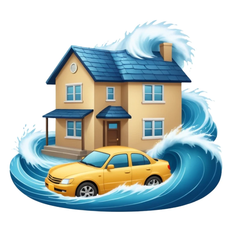 TSUNAMI DESTRUYENDO CASA Y CARRO sticker