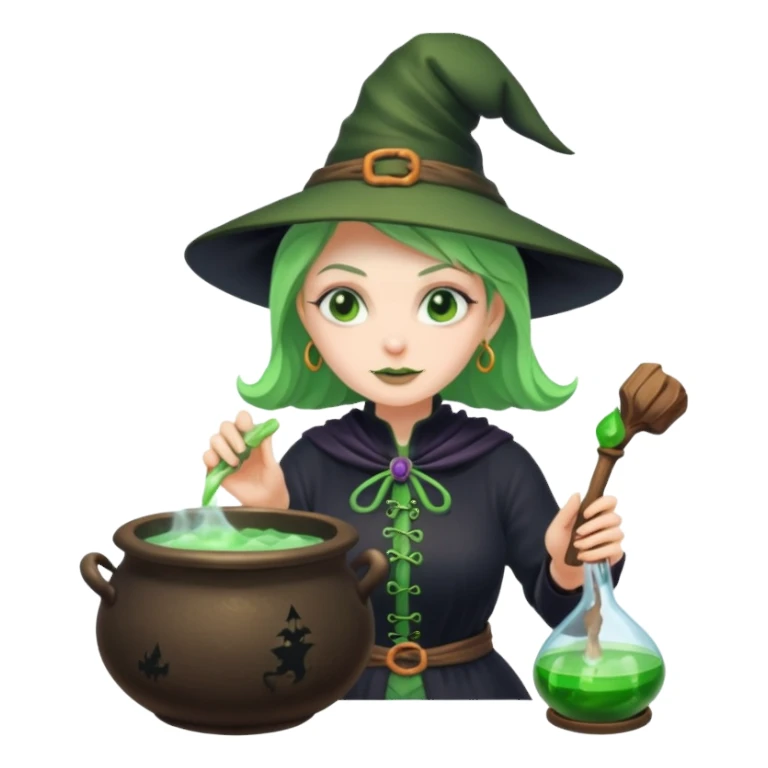 green witch cooking potion sticker