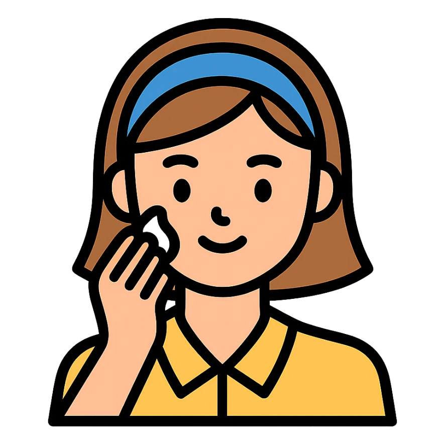 preppy girl gently patting face with cream sticker