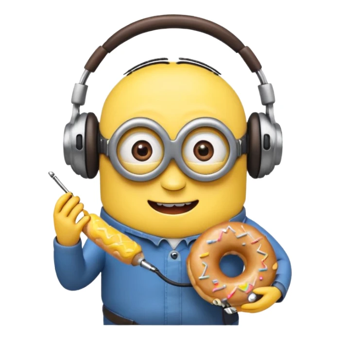 minion listening to music eating a donut emoji sticker