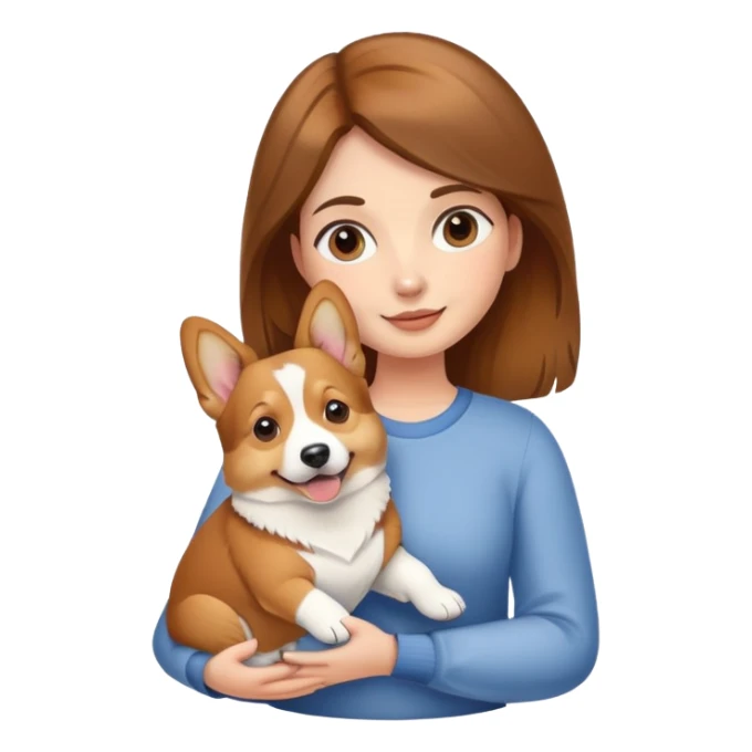 Brown-haired girl holding a corgi dog sticker