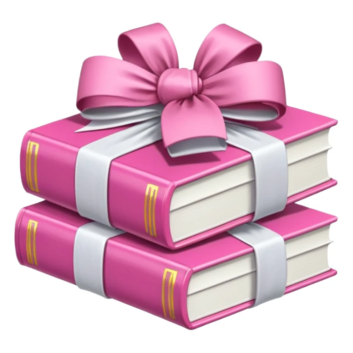 Pink Books stacked up and tied together by a white bow sticker