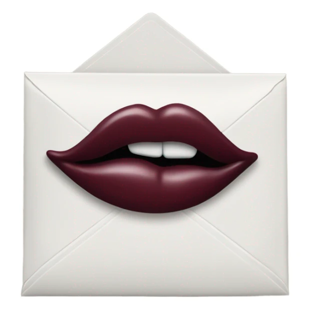 White envalope sealed with a burgundy lipstick kiss sticker