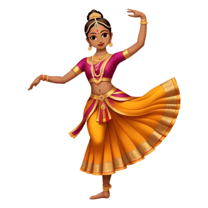 cinematic-realistic-bharatanatyam-dance-emoji,-depicted-as-an-elegant-classical-indian-dance-performance-with-graceful-poses,-intricate-costumes,-and-expressive-hand-gestures,-rendered-with-rich-textures-and-warm-dramatic-lighting, single dancer full body  sticker