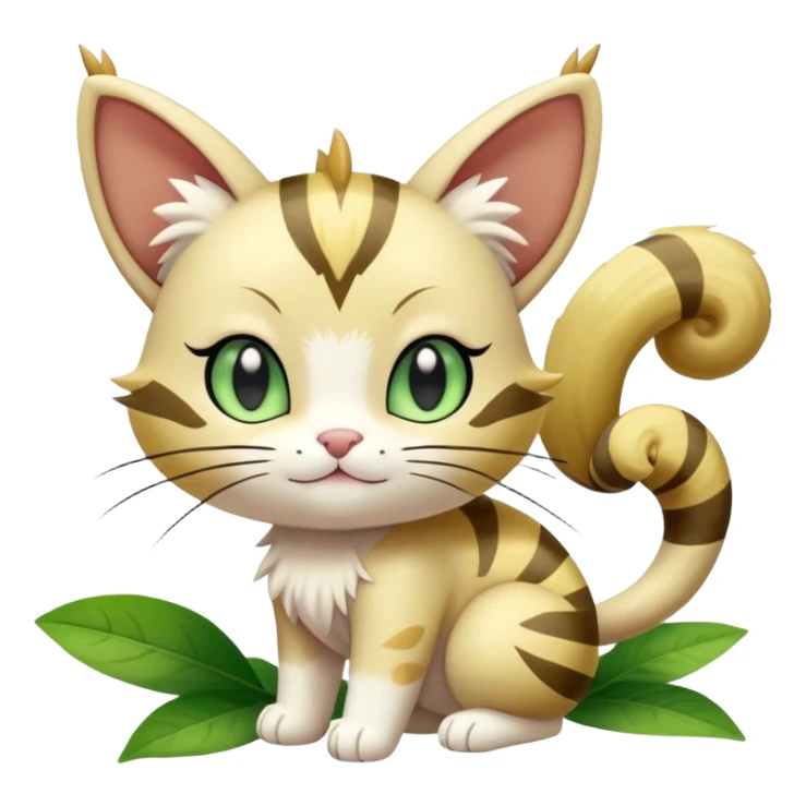 Shiny Cute Adorable Meowth-Delcatty-Bayleaf-Hybrid-Creature with pattern-markings sticker