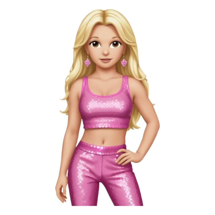 Britney Spears with long blonde hair, pink sequin crop top and pants sticker