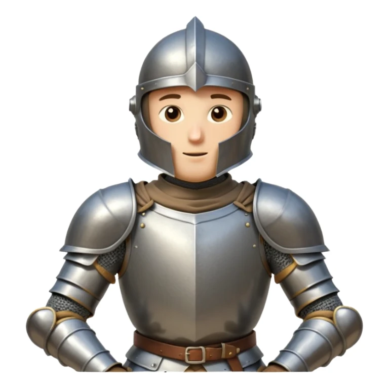 A cartoon knight in full armor with a closed helmet, expressing admiration. The knight's head is tilted slightly upward, arms crossed over the chest, and legs close together. sticker