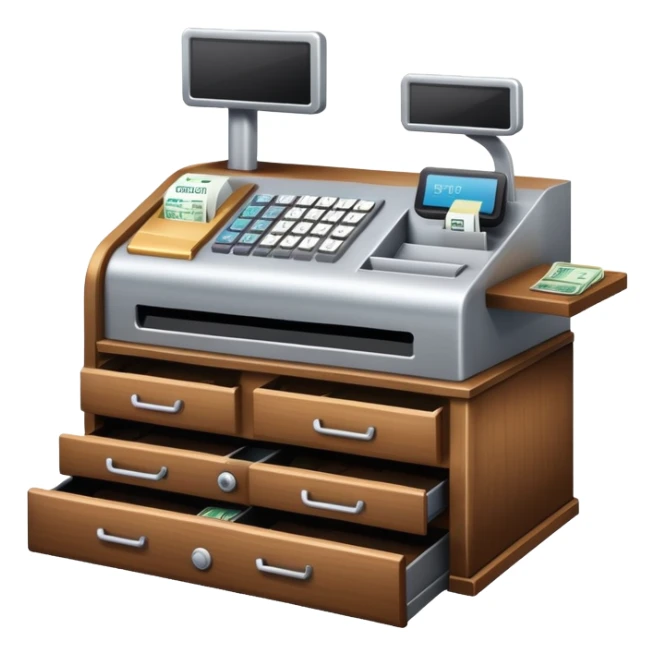 retail store checkout counter with cash register sticker