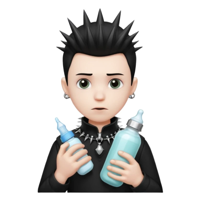 Emo man wearing spiked collar holding baby bottle  sticker