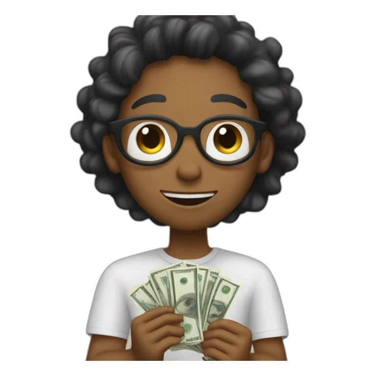 white kid is holding money while having 5 fingers on each hand. sticker