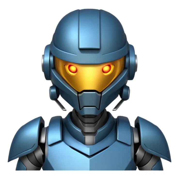 futuristic war robot portrait, head and shoulders only, glowing eyes, detailed helmet faceplate, armor collar, sci-fi metal textures, 3D cartoon, mobile game icon style, clean background, no text, no watermark
 sticker