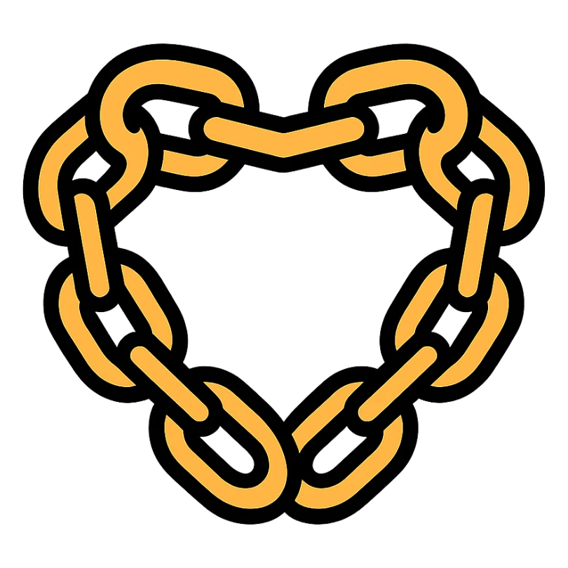 metallic links forming a heart shape, chain heart icon, lineal color icon with black outlines sticker