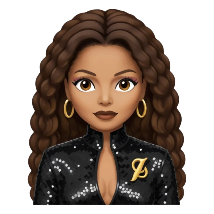 Janet Jackson with dark brown hair, black sequin outfit sticker