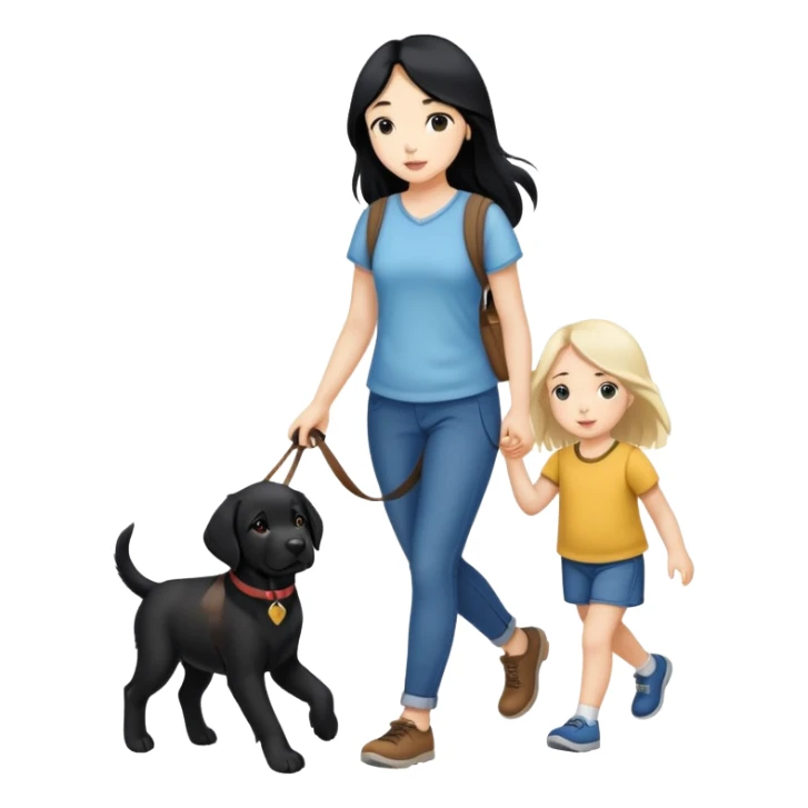Long black hair - girl walking with labrador puppy sticker
