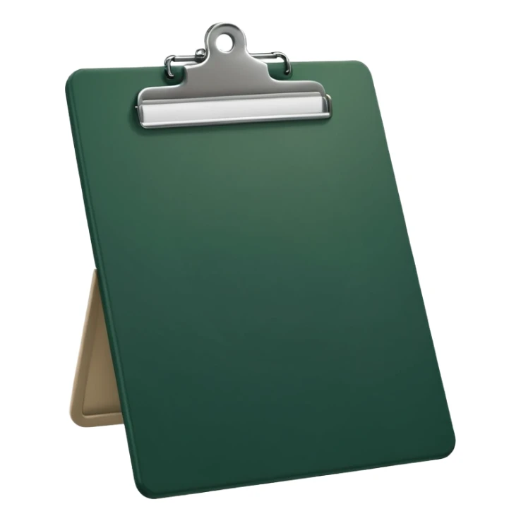 minimalistic dark green clipboard with light beige paper, no text, Apple emoji style sticker
