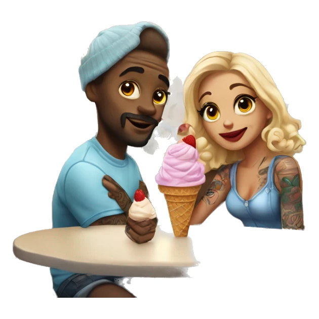 ice cream parlor date for beautiful tattooed couple sticker