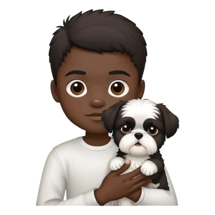black little boy holding a black and white shih tzu dog sticker