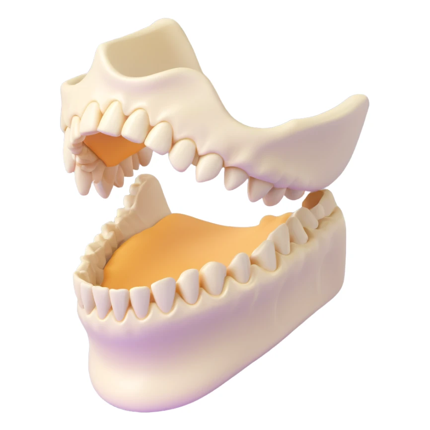 A human jawbone in a minimalist 3D style, focusing on the basic shapes and structure. sticker