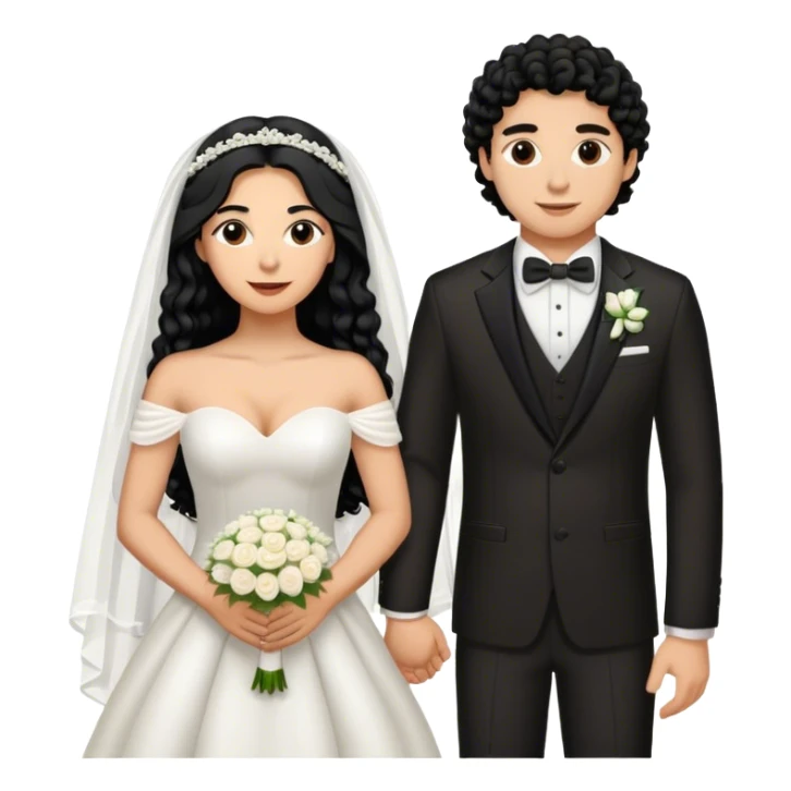 hispanic women with long black hair and light skinned man with short light brown curly hair getting married  sticker