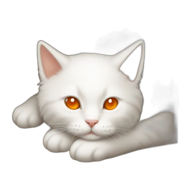 white kitty with orange eyes sleeps in box sticker