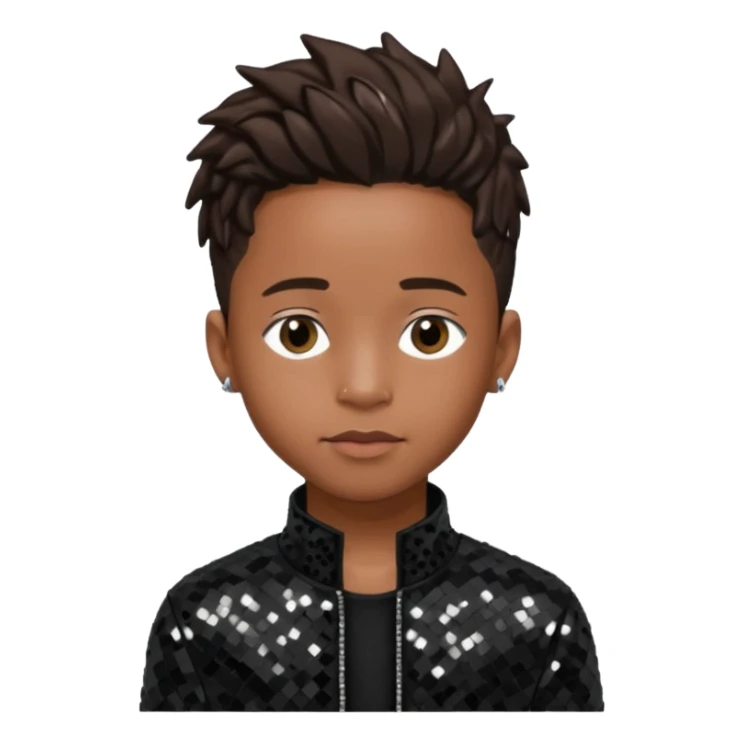Jaden Smith with dark brown hair, black sequin outfit sticker