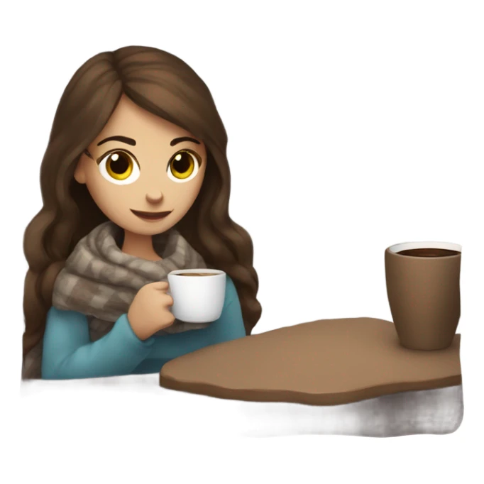 Brown hair Girl drinking coffee, with a cozy blanket sticker