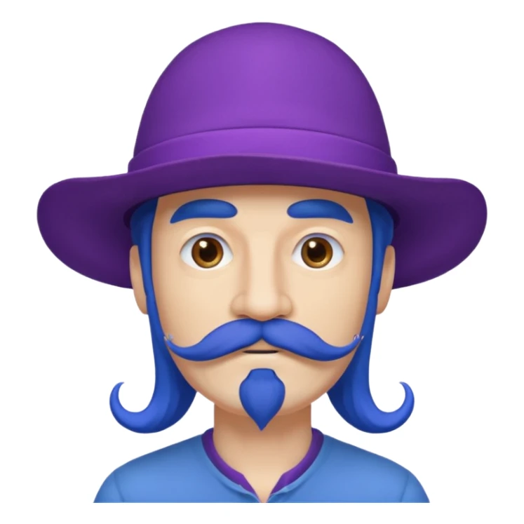blue long haired man and purple hat and mustache sticker