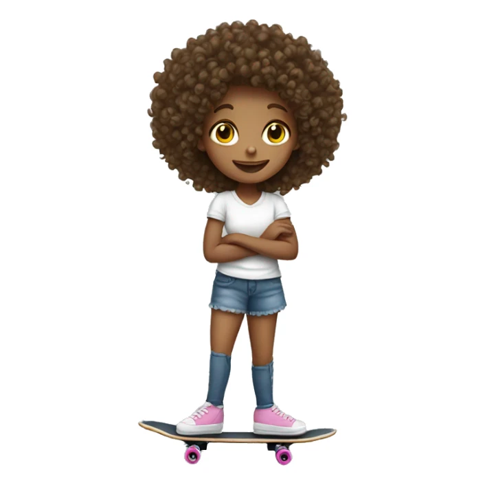 Curly haired girl on a skate sticker
