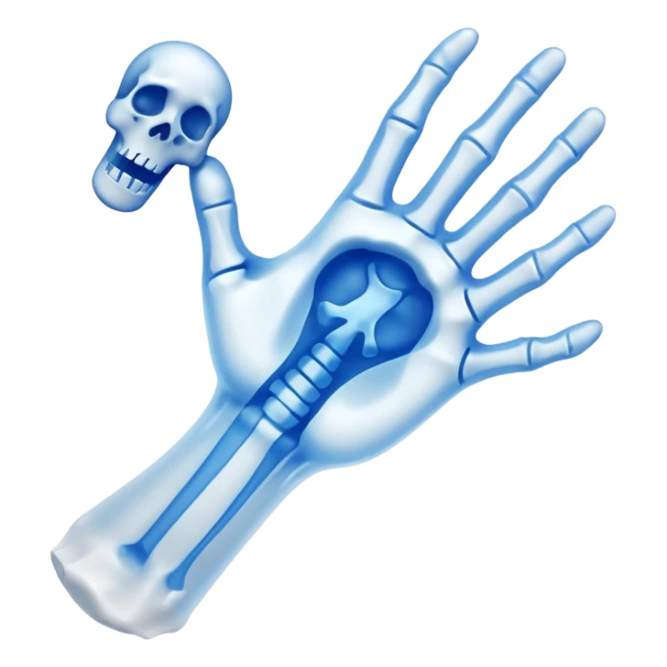 3D render of Broken Bone Cast, X-Ray imaging aesthetic, translucent materials showing internal structure, white plaster cast with a blue ghost overlay showing the break, medical scan style, emoji style, isolated on white background --v 6.0. sticker