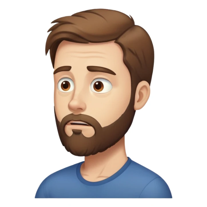 White man with brown hair and beard with anxiety and begging. profile view sticker