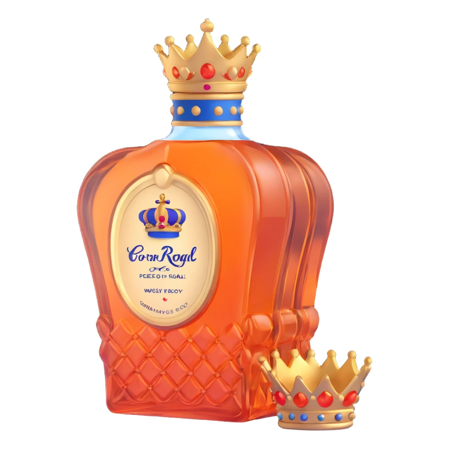 Crown Royal Peach whisky bottle with peach-colored bag and gold crown sticker