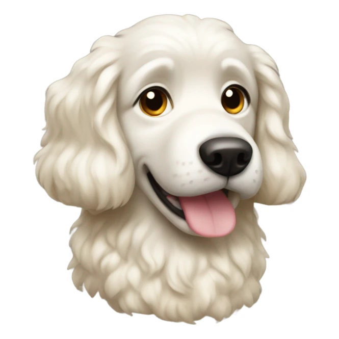 mostly white, golden dog with a curly tail looking guilty sticker